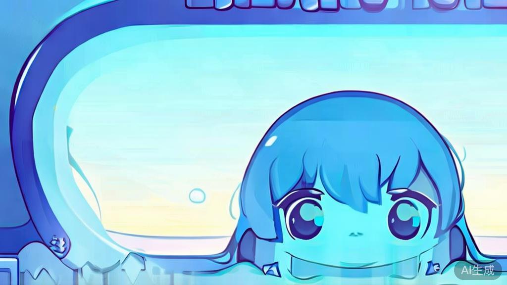 "Flat vector illustration of character design in anime, dashboard style, soft blue gradient"