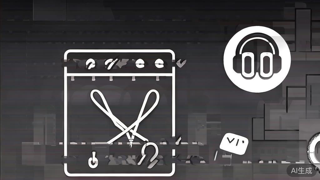 "Flat vector illustration of video editing process, highlighting post-production techniques like editing and sound design, minimalist style"