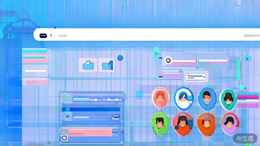Flat vector illustration of video editing community support, dashboard style, soft blue gradient