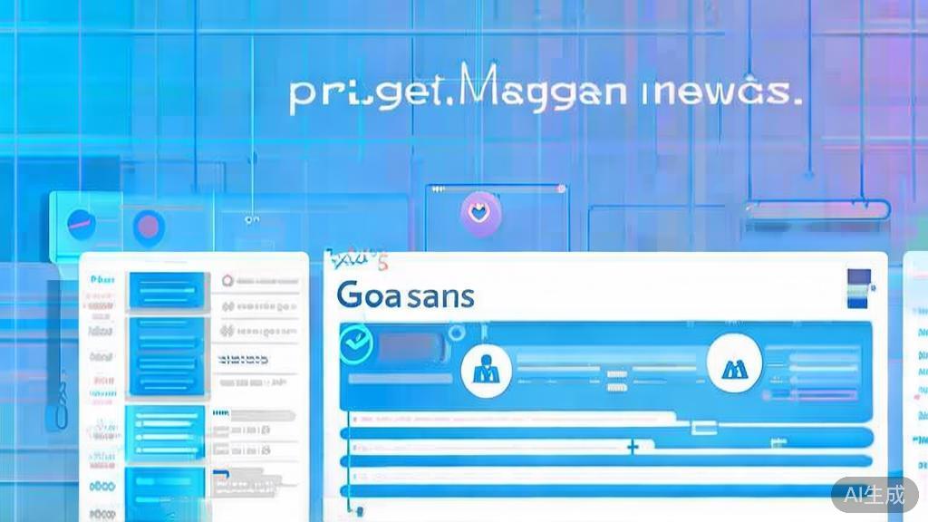 "Flat vector illustration of Geo service project management, dashboard style, soft blue gradient"