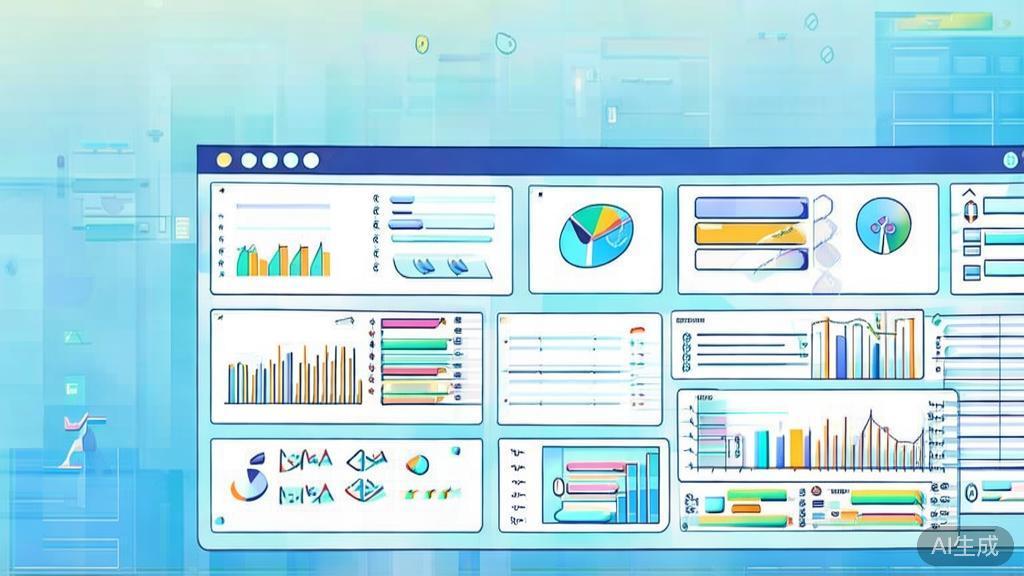Flat vector illustration of data analysis for content creation, dashboard style, soft blue gradient