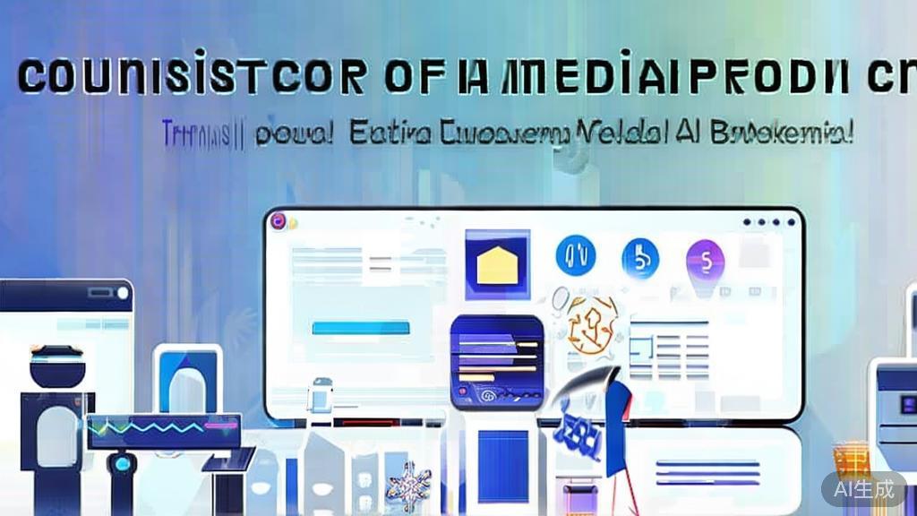 High-quality business illustration about the impact of AI in media production, minimal flat design