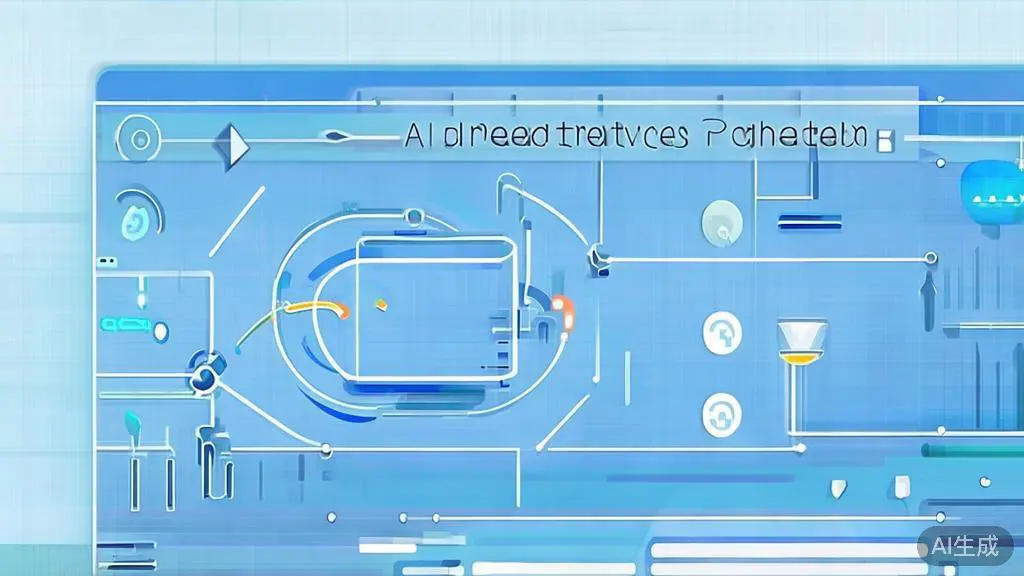 Flat vector illustration of AI-driven creative process, dashboard style, soft blue gradient