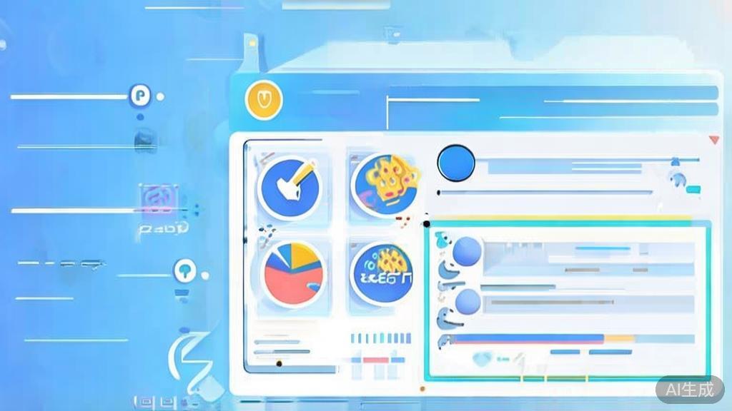 Flat vector illustration of portfolio selection process, dashboard style, soft blue gradient