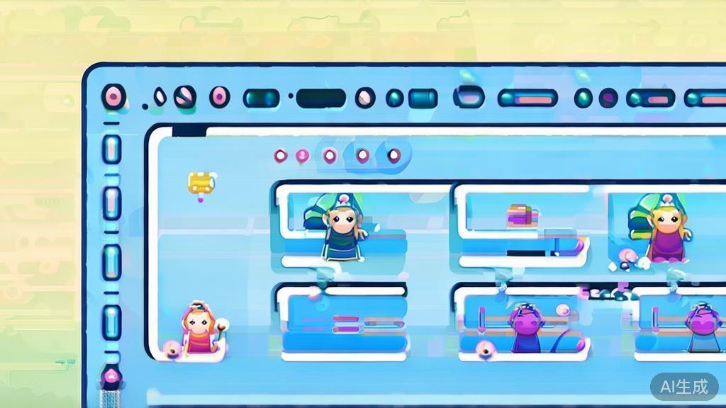 "Flat vector illustration of character creation, dashboard style, soft blue gradient"