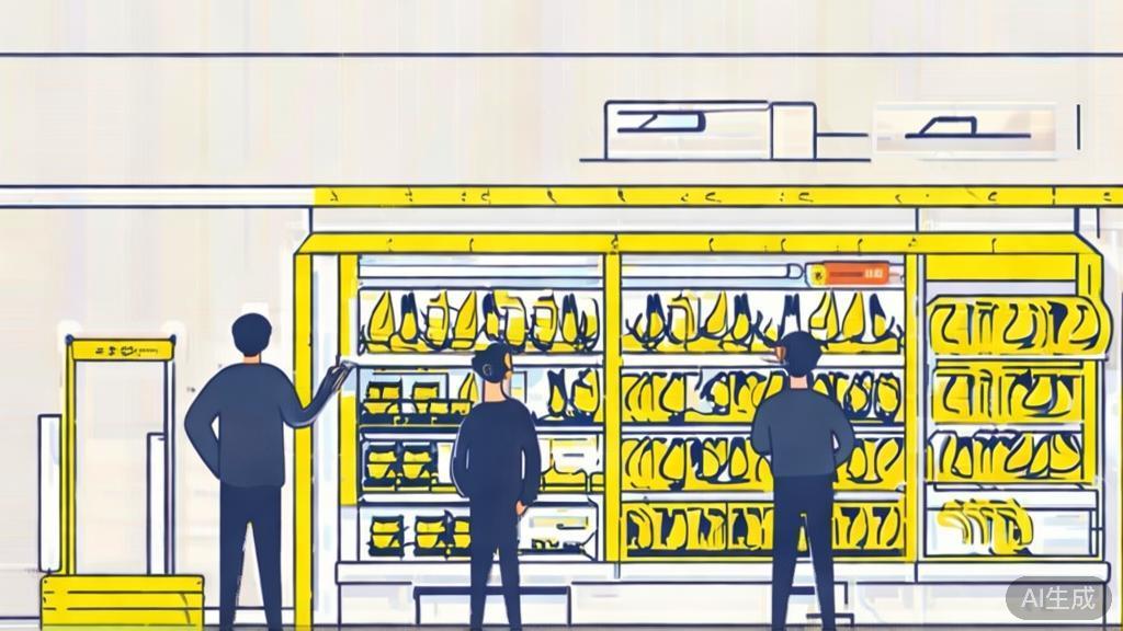 "High-quality business illustration showing consumers selecting banana products in a store, minimal flat design"