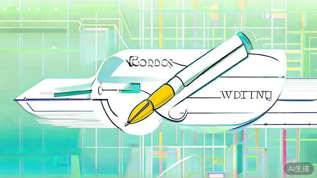 "High-quality business illustration regarding writing efficiency, minimal flat design"