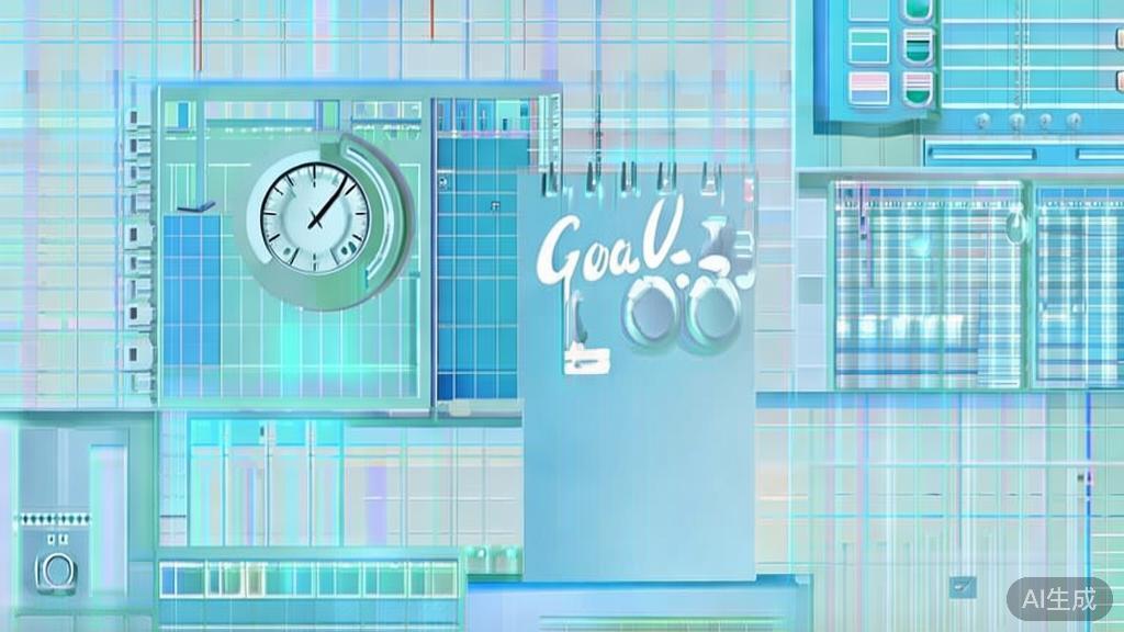 Flat vector illustration of writing goals and timers, dashboard style, soft blue gradient