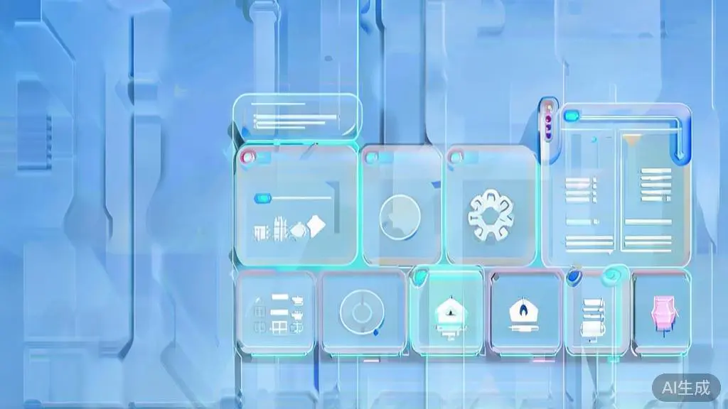 Flat vector illustration of personalized content generation, dashboard style, soft blue gradient