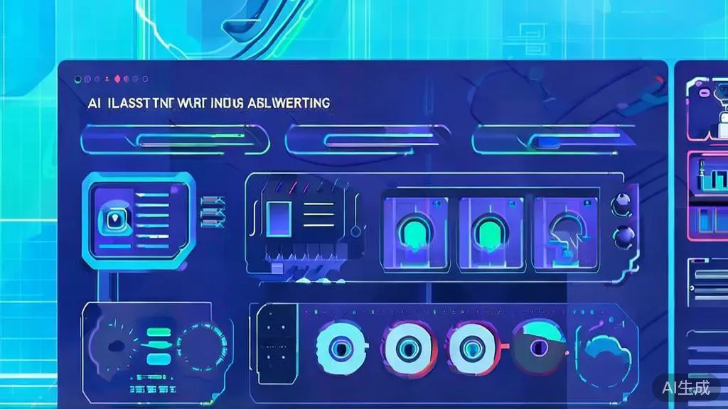 Flat vector illustration of future trends in AI writing, dashboard style, soft blue gradient