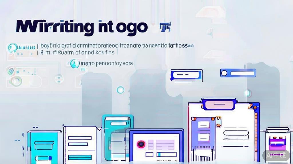 High-quality business illustration regarding diverse applications of AI writing tools, minimal flat design