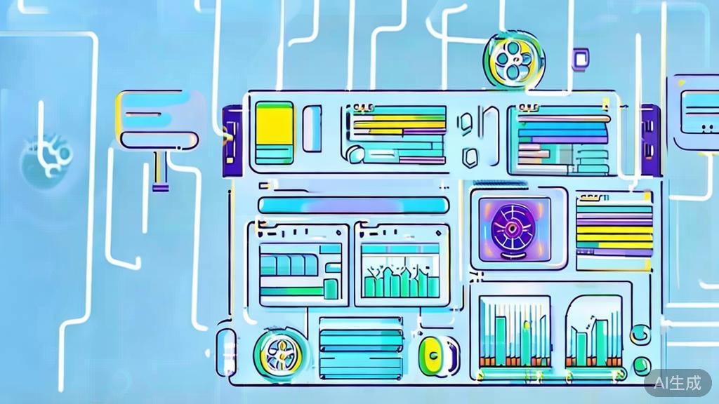 Flat vector illustration of AI-driven data analysis for short drama creation, dashboard style, soft blue gradient