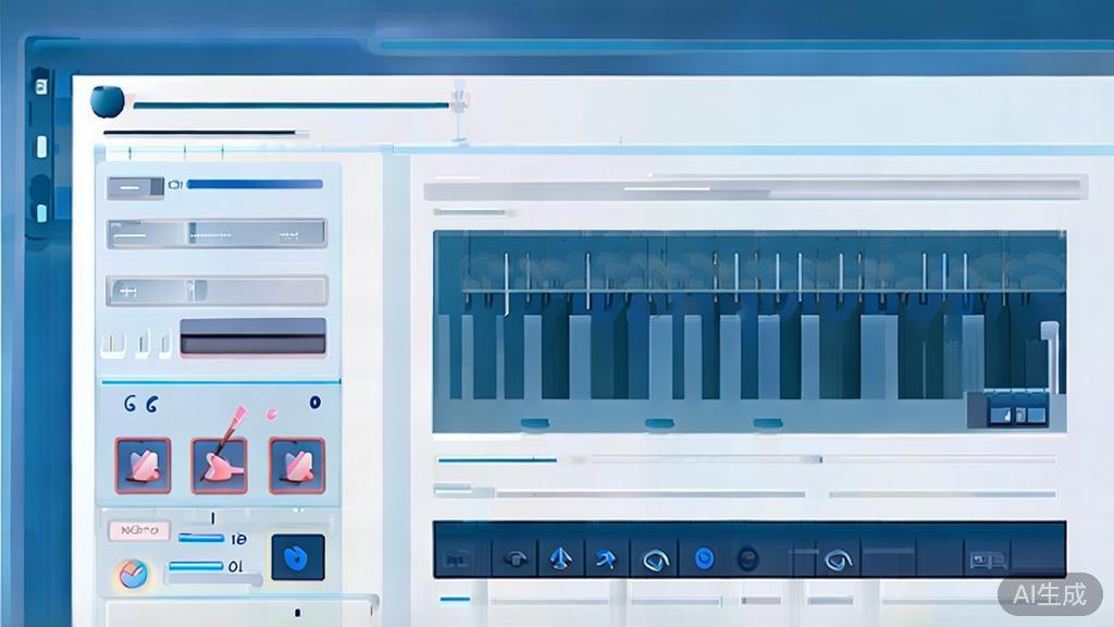 Flat vector illustration of drama production software interface, dashboard style, soft blue gradient