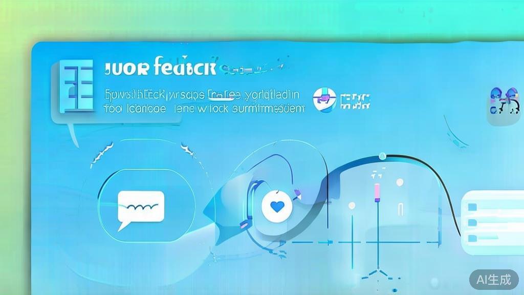 Flat vector illustration of user feedback process, dashboard style, soft blue gradient