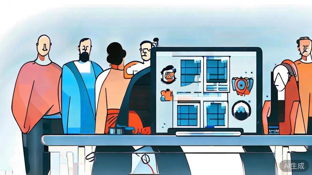 High-quality illustration of a collaborative team working on a short film project, minimal flat design