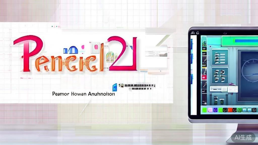 High-quality business illustration of Pencil2D interface, showcasing hand-drawn animation features, minimal flat design