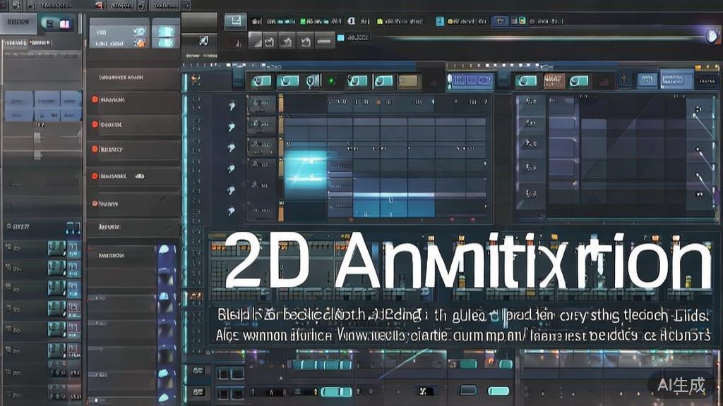 High-quality illustration showcasing Blender 2D animation features, display of interface and tools, minimalist flat design