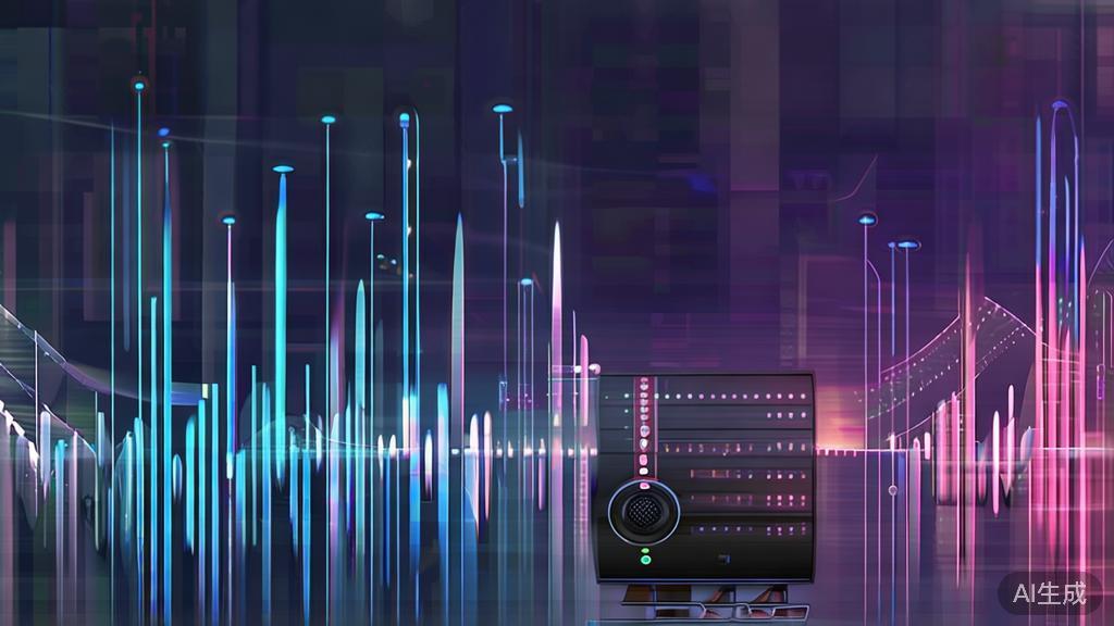 High-quality illustration of sound design in movies with AI elements, minimal flat design