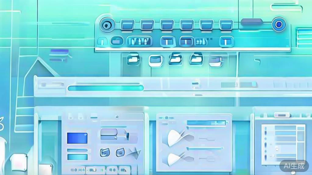 "Flat vector illustration of animation creation software interface, dashboard style, soft blue gradient"