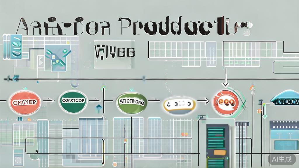 High-quality business illustration regarding animation production workflow, minimal flat design