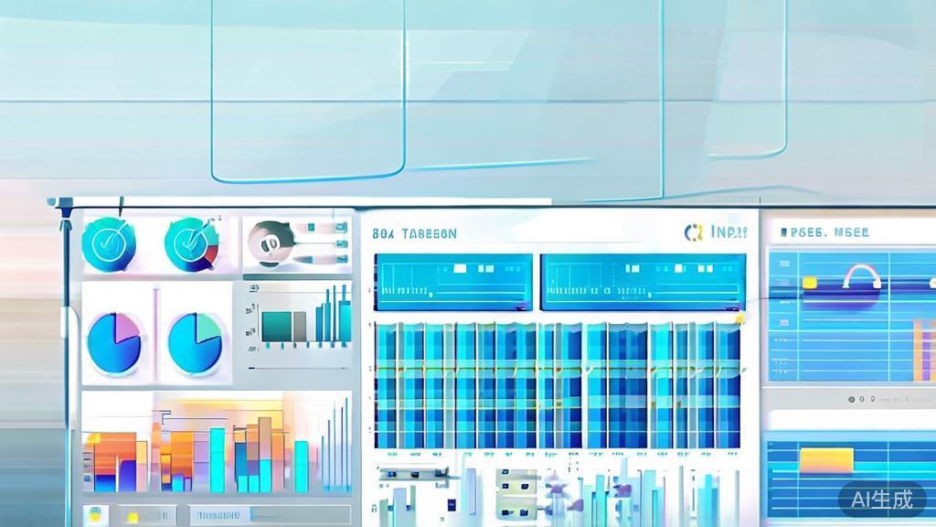 Flat vector illustration of data visualization tools, dashboard style, soft blue gradient