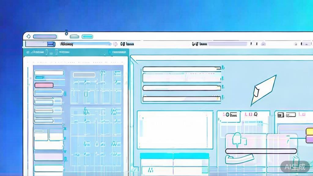 Flat vector illustration of AI drawing process, dashboard style, soft blue gradient