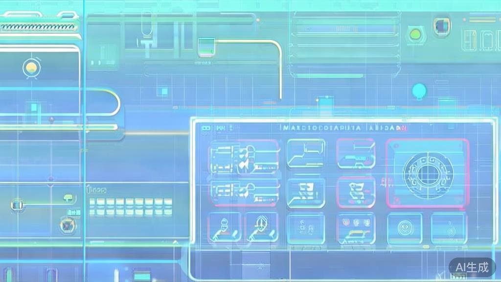 "Flat vector illustration of the future trends in image generation technology, dashboard style, soft blue gradient"