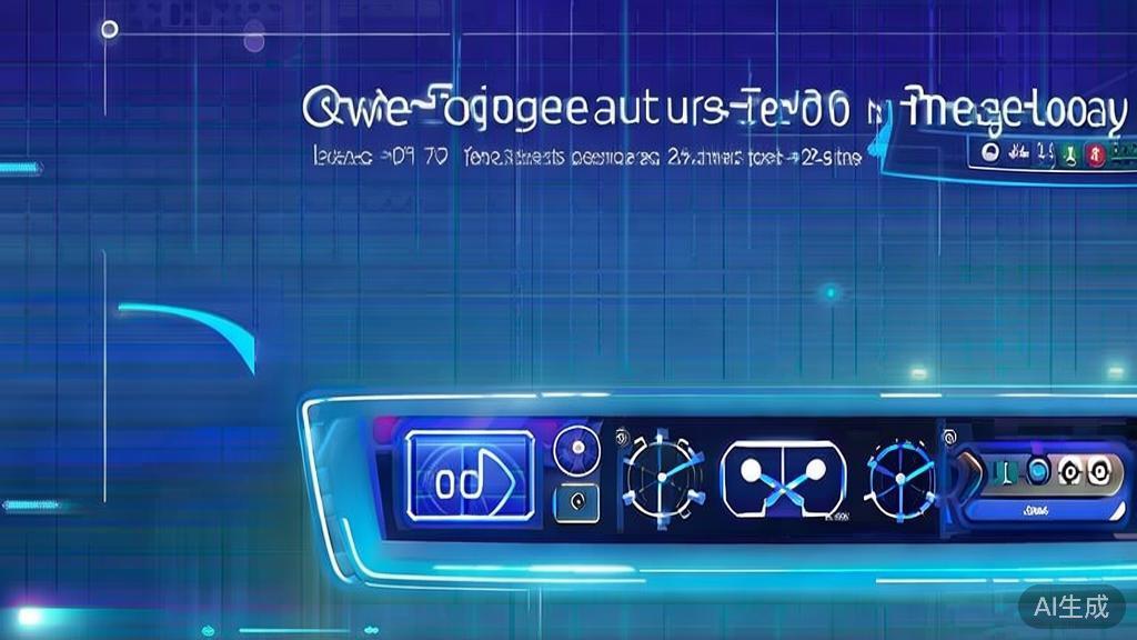 Flat vector illustration of Qwen-Image-2.0 technology features, dashboard style, soft blue gradient