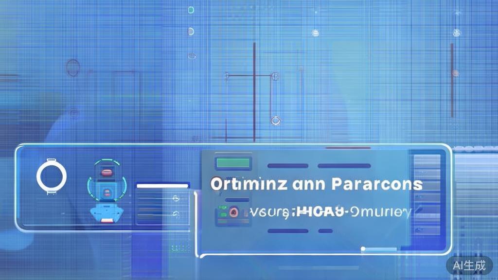 Flat vector illustration of parameters optimization for image quality in Qwen-Image-2.0, dashboard style, soft blue gradient