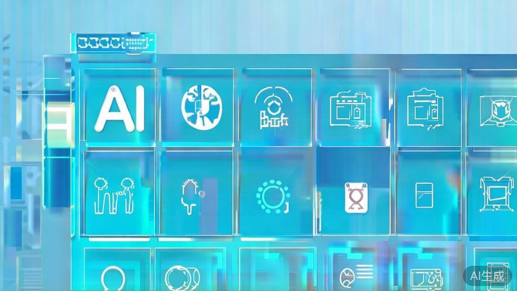 Flat vector illustration of AI tools selection, dashboard style, soft blue gradient