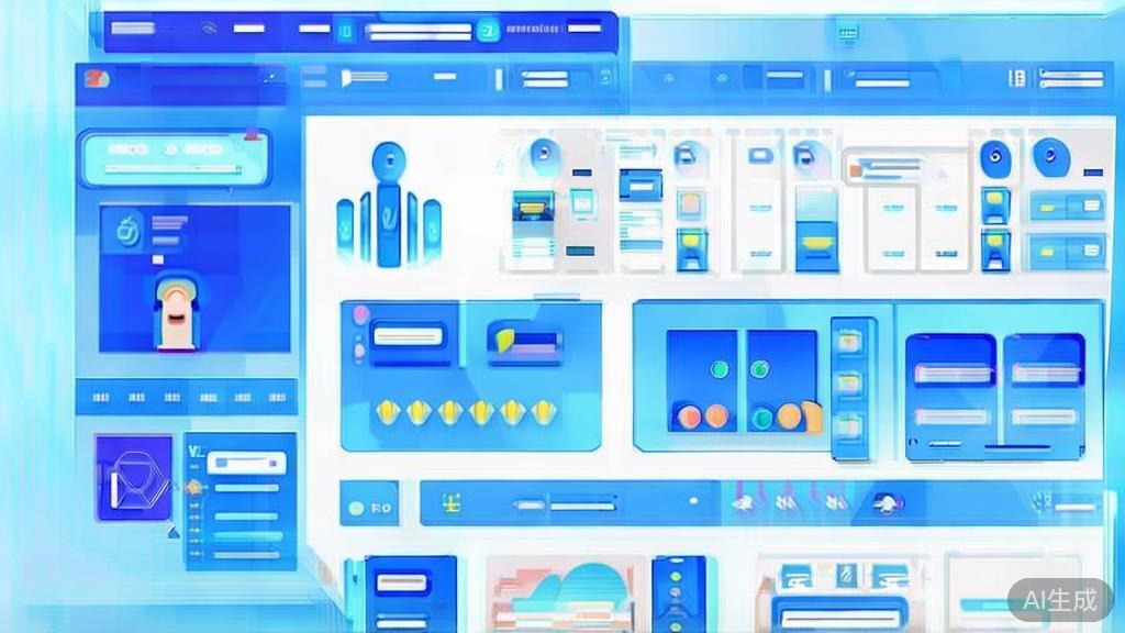 Flat vector illustration of community and content marketing using AI, dashboard style, soft blue gradient