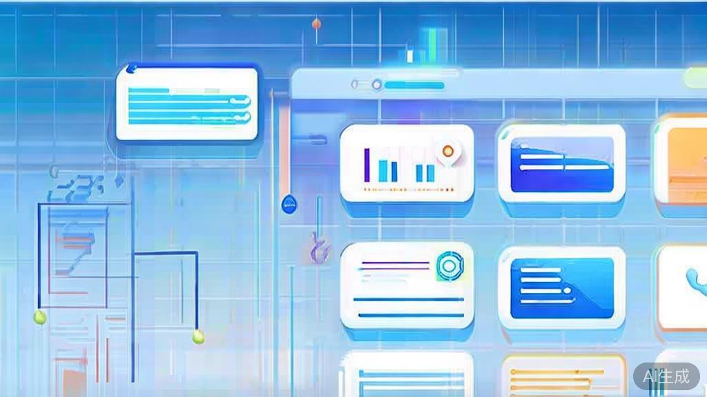 Flat vector illustration of AI-generated images in marketing, dashboard style, soft blue gradient
