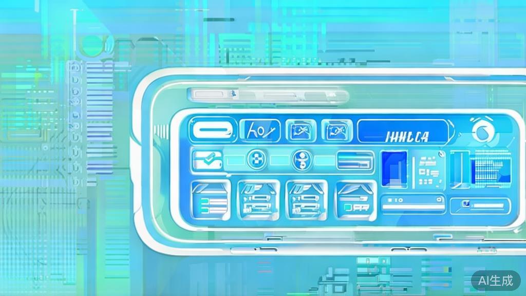 Flat vector illustration of future technology trends, dashboard style, soft blue gradient
