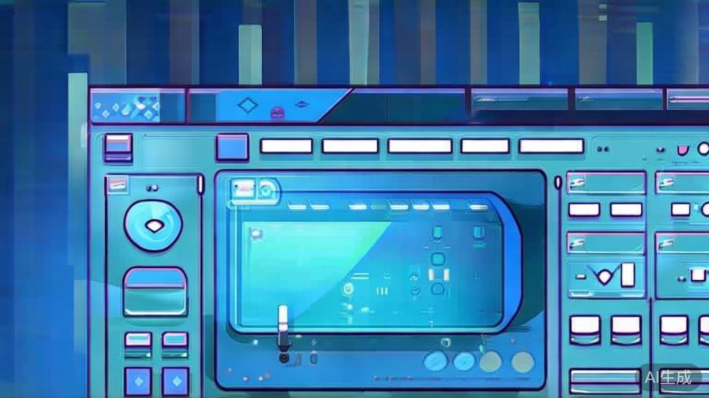 Flat vector illustration of AI art generation, dashboard style, soft blue gradient