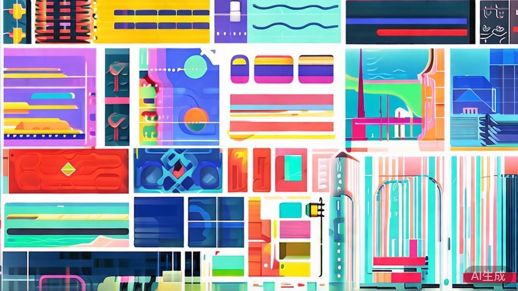 "Flat vector illustration of various applications of AI image generation, minimal flat design"