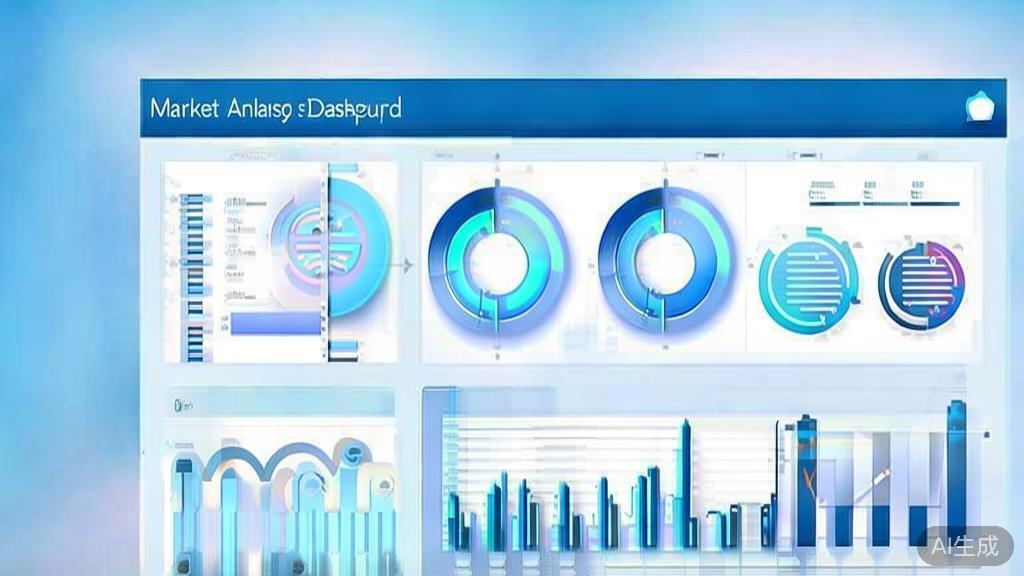 Flat vector illustration of market analysis, dashboard style, soft blue gradient