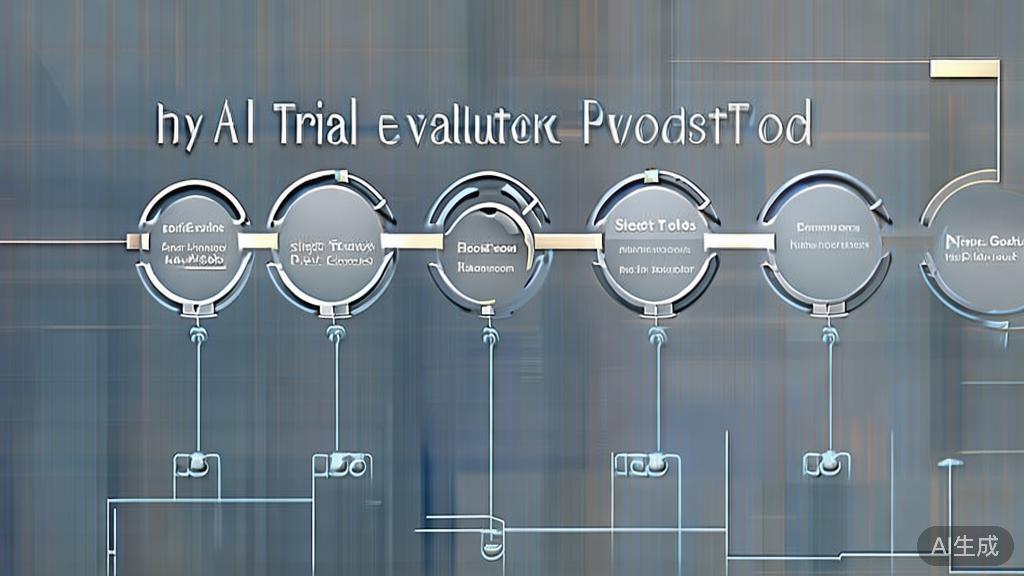 High-quality business illustration of trial evaluation process for AI tools, minimal flat design