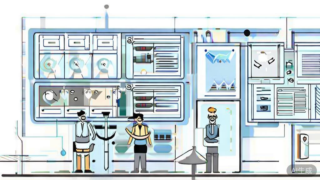 High-quality business illustration regarding exploring new business models with AI technology, minimal flat design