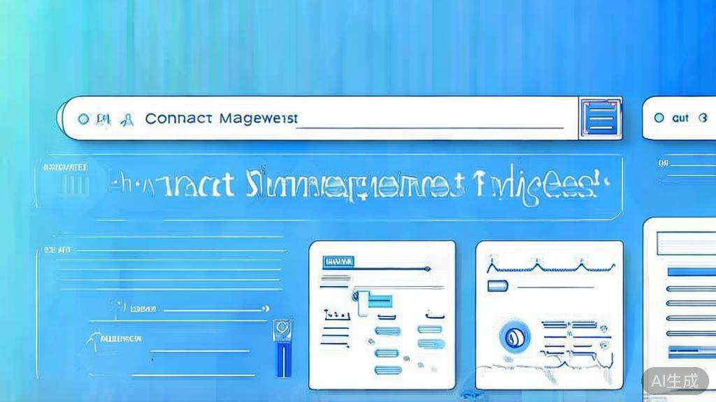 "Flat vector illustration of contract management in business, dashboard style, soft blue gradient"