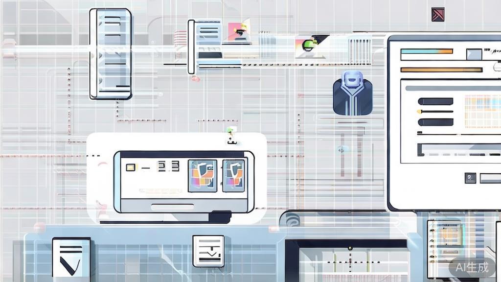 High-quality business illustration of content creation process using AI tools, minimal flat design