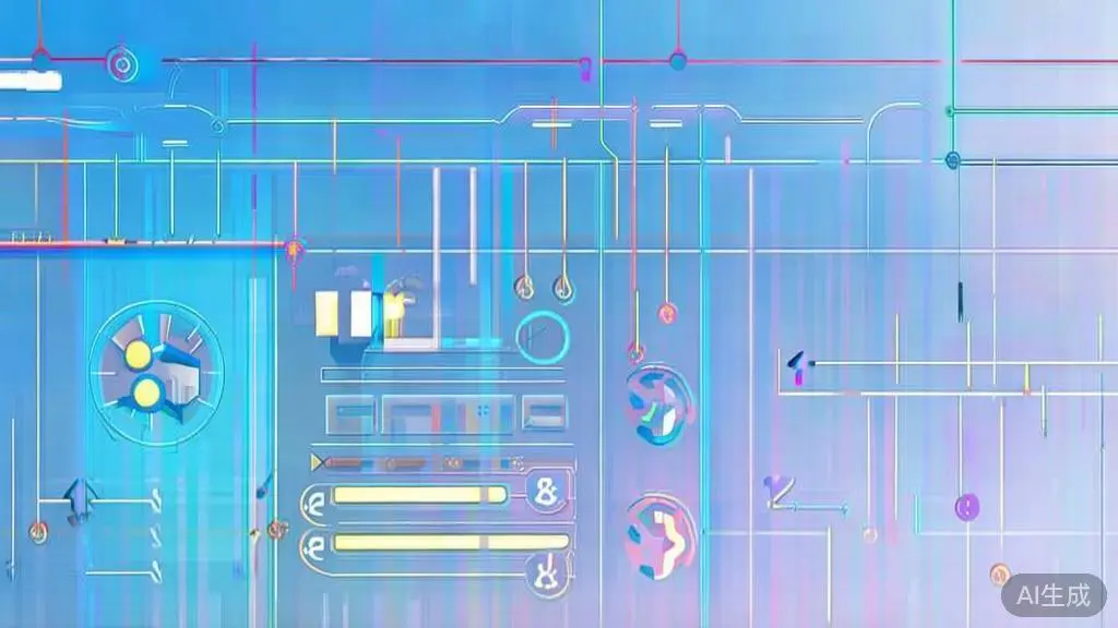 "Flat vector illustration of monitoring and logging for APIs, dashboard style, soft blue gradient"