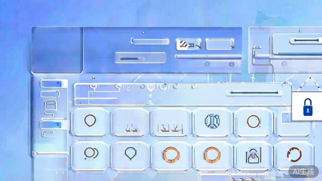 Flat vector illustration of API security measures, dashboard style, soft blue gradient