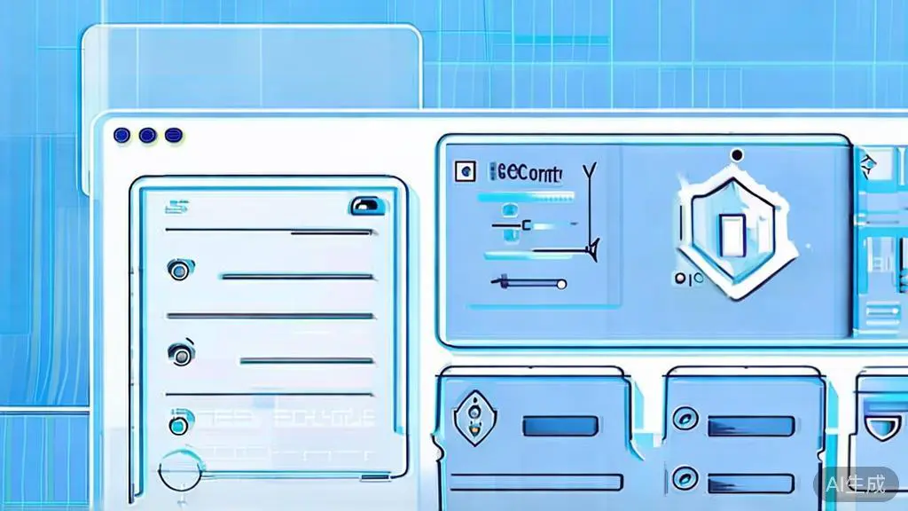 Flat vector illustration of API security, dashboard style, soft blue gradient