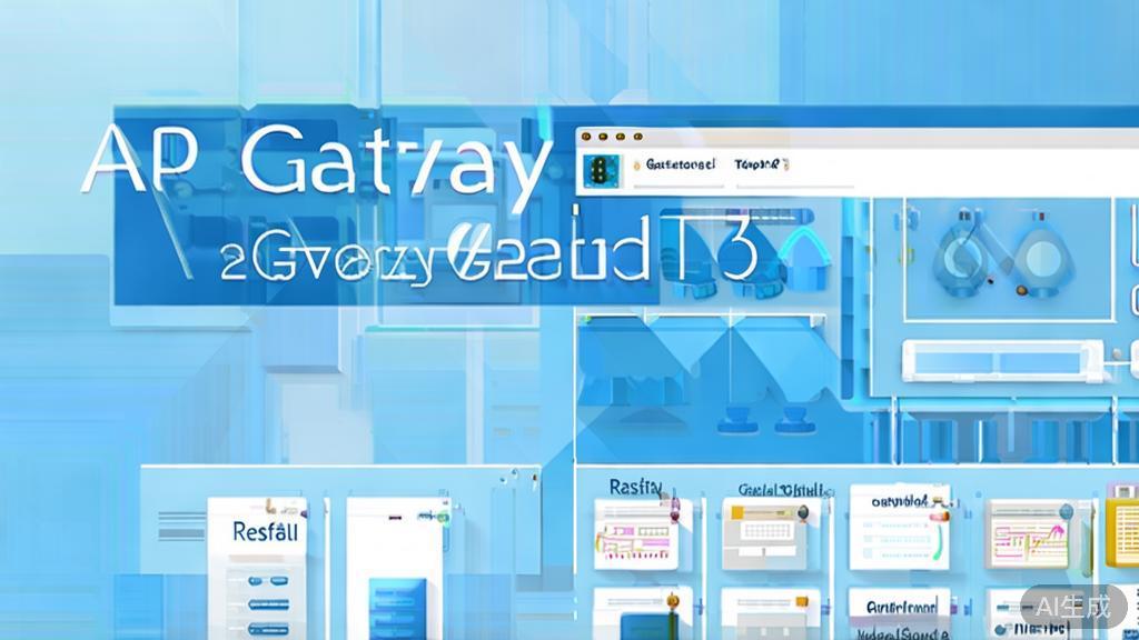 Flat vector illustration of API Gateway types, dashboard style, soft blue gradient
