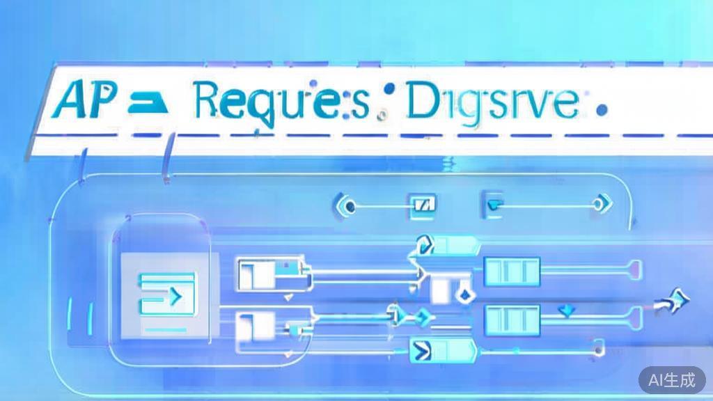 Flat vector illustration of API Request and Response, dashboard style, soft blue gradient