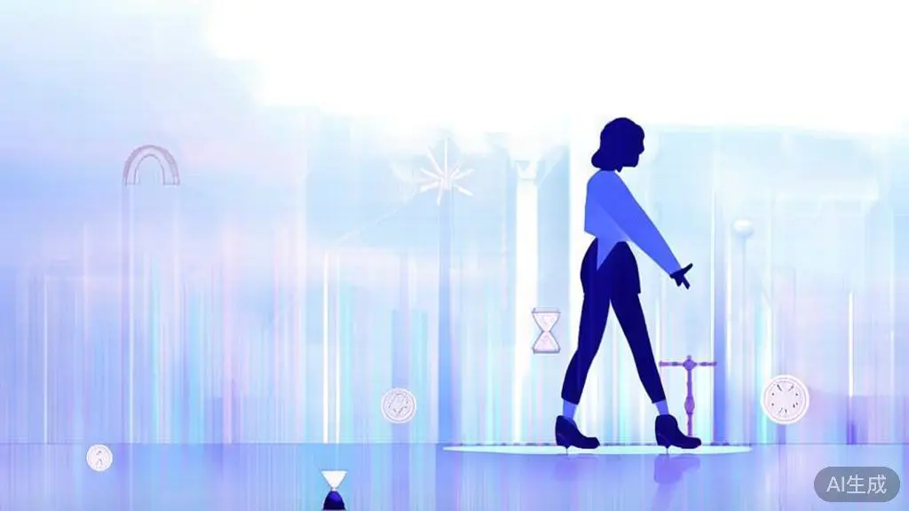 "Flat vector illustration of pacing in a script, with visual cues for timing, soft blue gradient"