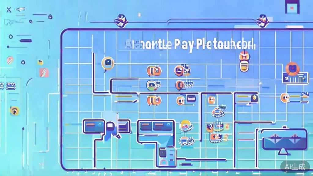 "Flat vector illustration showing the development of AI technology in short play productions, dashboard style, soft blue gradient"