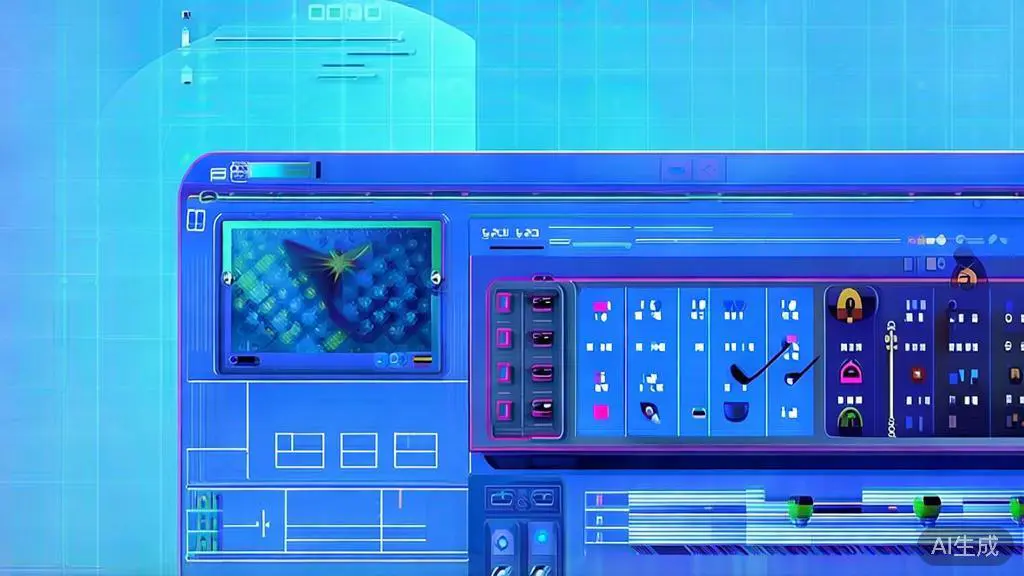 "Flat vector illustration depicting the editing process of an AI short film, dashboard style, soft blue gradient"