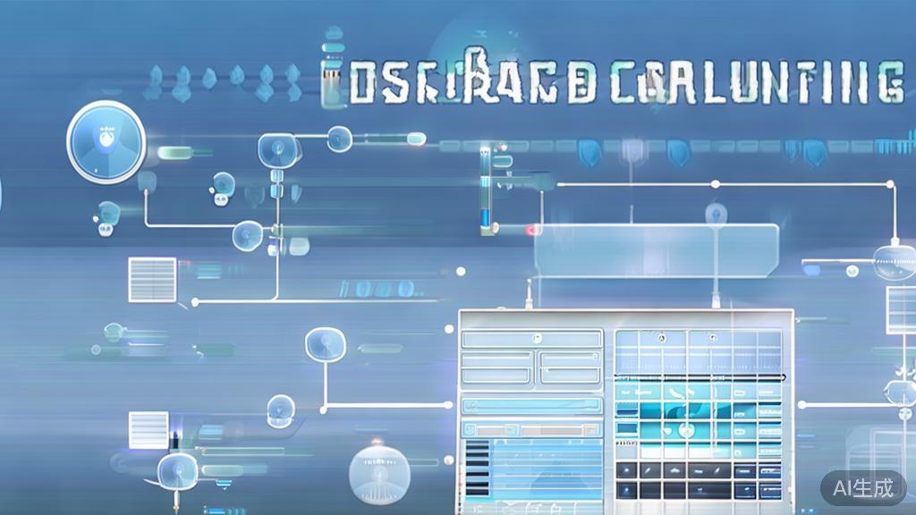 Flat vector illustration of distributed computing, dashboard style, soft blue gradient