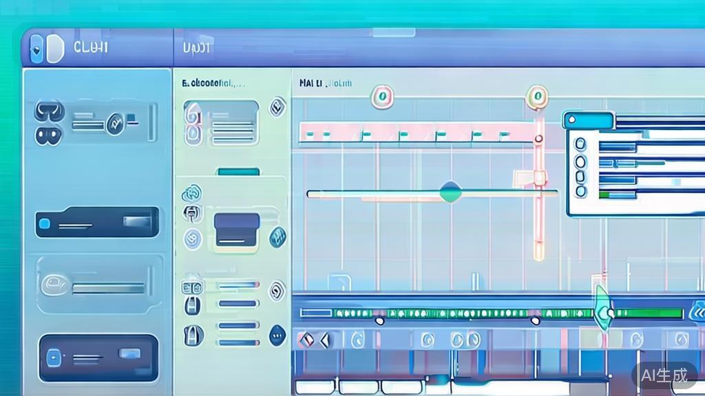 "Flat vector illustration of AI video editing recommendations, dashboard style, soft blue gradient"